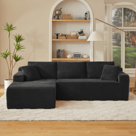 Sofá modular em L de 4 lugares - Espuma viscoelástica, com chaise longue extragrande - Preto