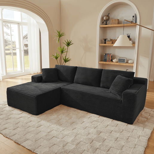 Sofá modular em L de 4 lugares - Espuma viscoelástica, com chaise longue extragrande - Preto