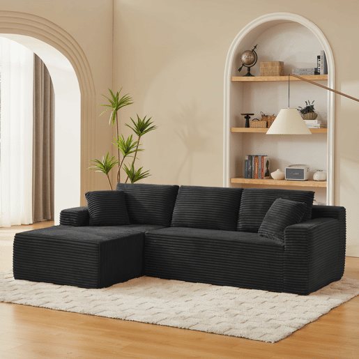 Sofá modular em L de 4 lugares - Espuma viscoelástica, com chaise longue extragrande - Preto