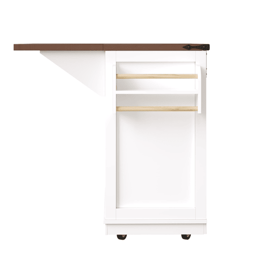 Carrinho de cozinha multifuncional - com mesa rebatível, 3 gavetas e 2 portas - Branco