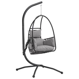 Outsunny Cadeira Suspensa Tipo Ovo com Suporte Baloiço de Jardim Exterior com Cesto Dobrável Apoio de Cabeça Almofada Bolso Lateral Baloiço Suspenso para Interior e Exterior Capacidade 120 kg Cinzento Escuro