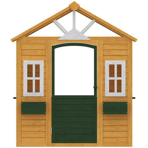 AIYAPLAY Casinha Infantil Exterior e Interior em Madeira Casinha Infantil com 2 Floreiras 3 Janelas Meia Porta Casa de Jardim para Crianças de 3-8 Anos Castanho