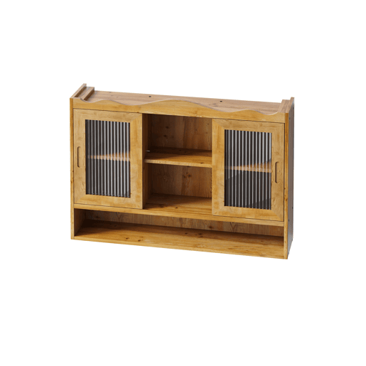 Armário retro 90 cm - 2 portas de correr, 3 níveis de arrumação - Natural