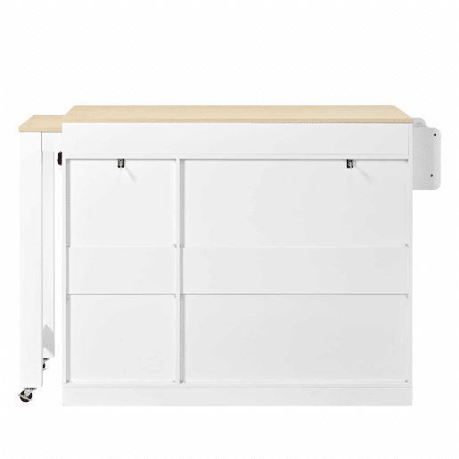 Ilha de cozinha com rodas 130 cm - com mesa extensível, prateleira para especiarias e gavetas, ilha de cozinha móvel independente - Branco