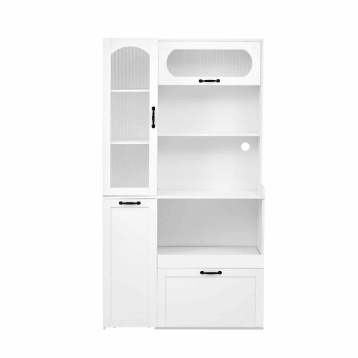 Armário alto - com prateleiras ajustáveis, gavetas e portas com vidro estriado - Branco