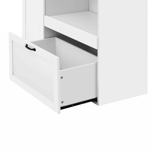 Armário alto - com prateleiras ajustáveis, gavetas e portas com vidro estriado - Branco