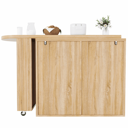 Mesa de bar multifuncional - 6 gavetas, portas em rattan PE, giratória a 360°, com fecho de segurança, amplo espaço de arrumação, puxadores em metal - Natural Mesa de bar multifuncional - 6 gavetas, portas em rattan PE, giratória a 360°, com fecho de segurança, amplo espaço de arrumação, puxadores em metal - Natural