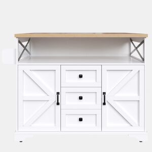Carrinho de cozinha móvel 90×45×85 cm - Mesa dobrável, LED, barra e armazenamento - Branco