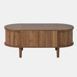 Mesa de centro oval - com altura ajustável, com espaço de arrumação, estilo vintage, multifuncional, com pernas em madeira maciça - nogueira