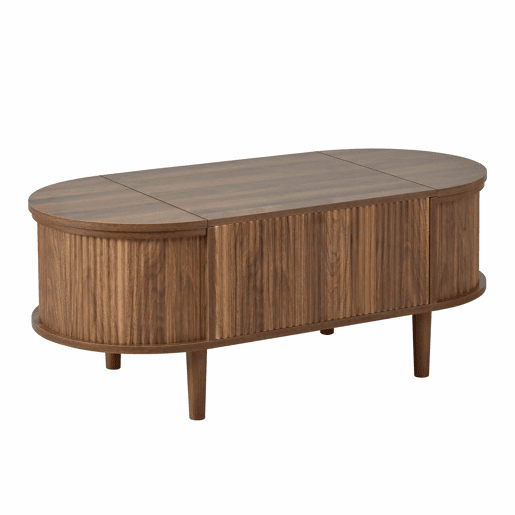 Mesa de centro oval - com altura ajustável, com espaço de arrumação, estilo vintage, multifuncional, com pernas em madeira maciça - nogueira