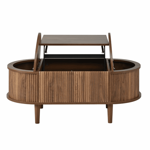 Mesa de centro oval - com altura ajustável, com espaço de arrumação, estilo vintage, multifuncional, com pernas em madeira maciça - nogueira