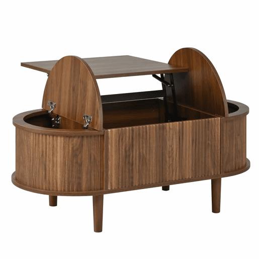 Mesa de centro oval - com altura ajustável, com espaço de arrumação, estilo vintage, multifuncional, com pernas em madeira maciça - nogueira