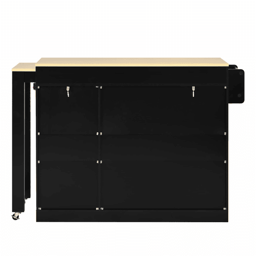 Ilha de cozinha 130 cm - com rodas, área de jantar extensível, prateleira para especiarias e gavetas, ilha de cozinha móvel independente - Preto