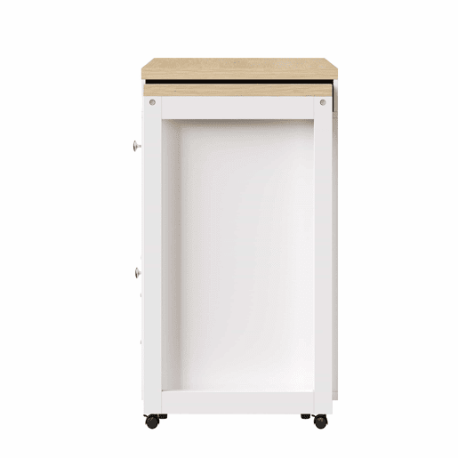 Mesa de bar extensível - carrinho de cozinha com rodas, organizador giratório a 360°, prateleiras ajustáveis e toalheiro - branco