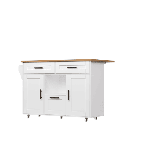 Carrinho de cozinha - Estilo nórdico moderno, rodas universais 360°, prateleiras com gavetas e barra para toalhas, bandeja dobrável e fecho silencioso com mola, design de armazenamento flexível - Branco