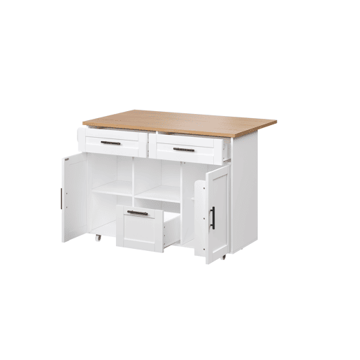 Carrinho de cozinha - Estilo nórdico moderno, rodas universais 360°, prateleiras com gavetas e barra para toalhas, bandeja dobrável e fecho silencioso com mola, design de armazenamento flexível - Branco