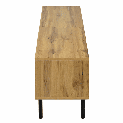 Móvel de TV Mosaik com 2 portas e 2 gavetas - Móvel baixo para sala de estar com 2 prateleiras abertas, pés metálicos - Cor natural