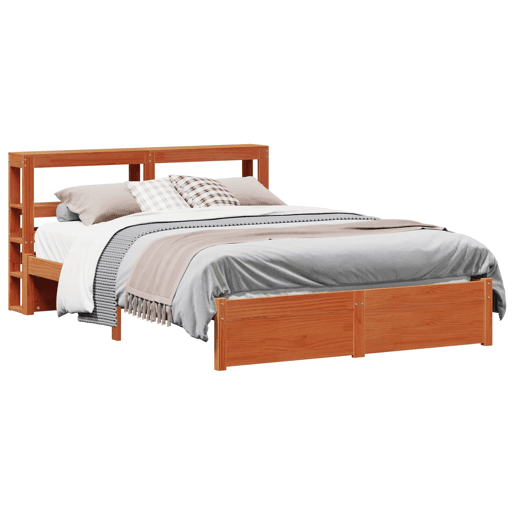 Estrutura de cama de casal simple com cabeceira - Marrom Cera 150 x 200 cm