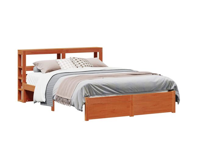 Estructura de cama matrimonial Estilo con cabecera Marrón cera 150 x 200 cm
