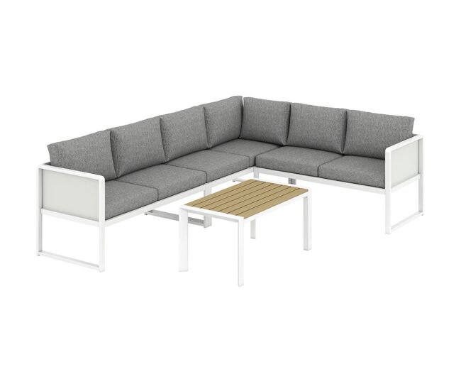 Outsunny conjunto de muebles jardín exterior de 4 piezas sofá exterior seccional forma de l con 3 sofás de 2 plazas asiento de textilene mesa con