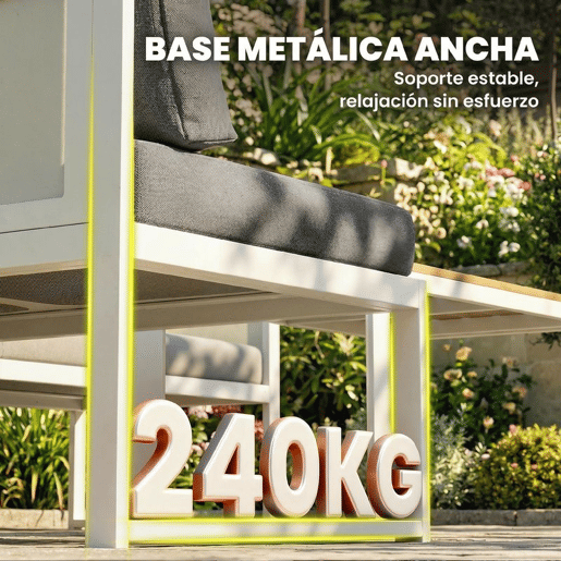 Outsunny Conjunto de Jardim de 4 Peças Sofá Exterior Seccional em L com 3 Sofás de 2 Lugares Assento em Textilene Mesa com Bancada Efeito Madeira WPC Almofadas Cinza Claro e Branco