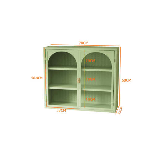 Armário de parede 70 cm - Portas de vidro, 3 níveis de armazenamento, padrão trançado - Verde