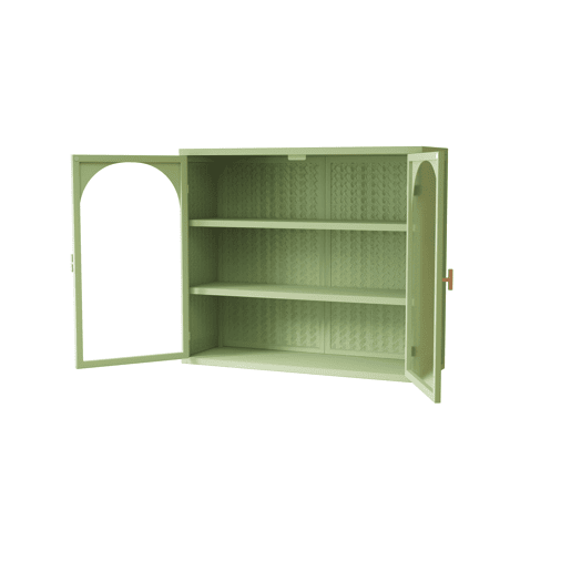Armário de parede 70 cm - Portas de vidro, 3 níveis de armazenamento, padrão trançado - Verde