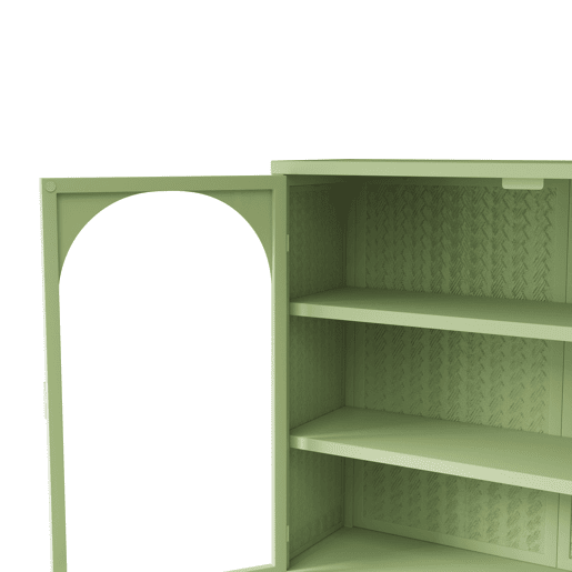 Armário de parede 70 cm - Portas de vidro, 3 níveis de armazenamento, padrão trançado - Verde