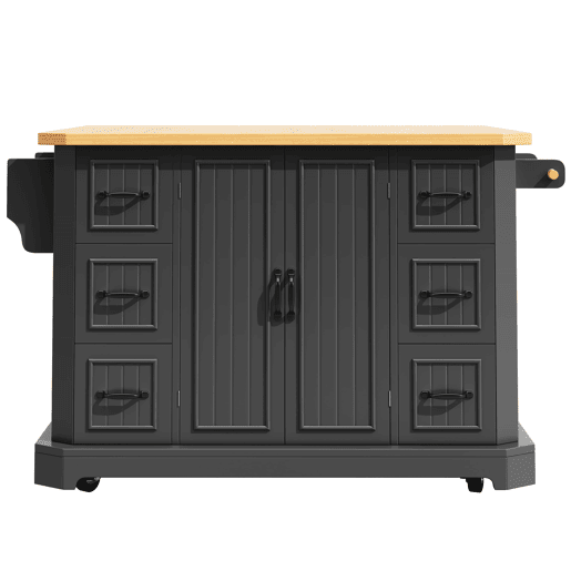 Ilha de cozinha móvel 120x45(75)x91 cm - Com 2 portas e 6 gavetas - Preto