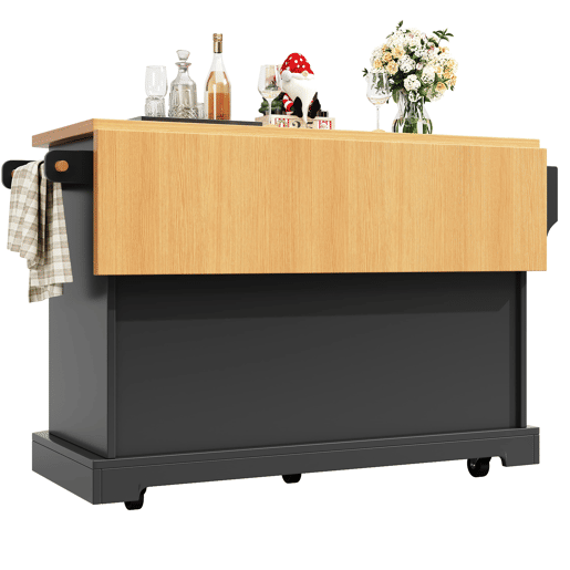 Ilha de cozinha móvel 120x45(75)x91 cm - Com 2 portas e 6 gavetas - Preto