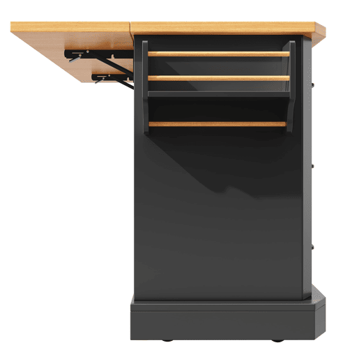 Ilha de cozinha móvel 120x45(75)x91 cm - Com 2 portas e 6 gavetas - Preto