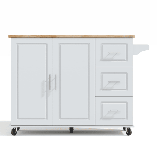 Mesa de cozinha móvel grande 137x43(76)x92 cm - Bancada em madeira de carvalho, design dobrável, armário multifuncional, 3 gavetas, suporte para toalhas - Cinza
