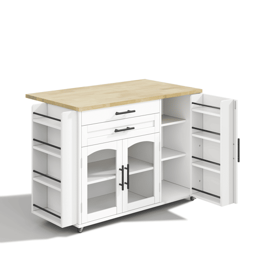Ilha de cozinha móvel 120x4570x90 cm - dobrável, carrinho com rodas e arrumação - branco
