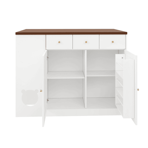 Ilha de cozinha 120x70x90 cm - com rodas, gavetas e prateleira para animais de estimação - Branco+Nogueira