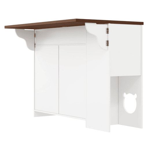 Ilha de cozinha 120x70x90 cm - com rodas, gavetas e prateleira para animais de estimação - Branco+Nogueira
