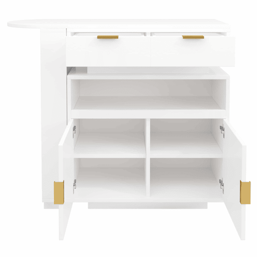 Mesa de bar extensível 115-183 x 40 x 99 cm - ilha de cozinha, arrumação, LED, rotação de 360°, barra móvel - Branco