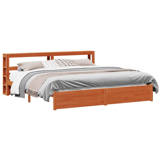 Estrutura de cama de casal simple com cabeceira - Marrom Cera 200 x 200 cm