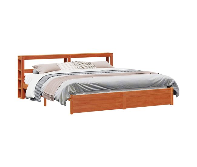 Estructura de cama matrimonial Estilo con cabecera Marrón cera 200 x 200 cm