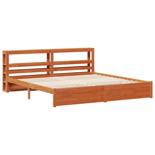 Estrutura de cama de casal simple com cabeceira - Marrom Cera 200 x 200 cm
