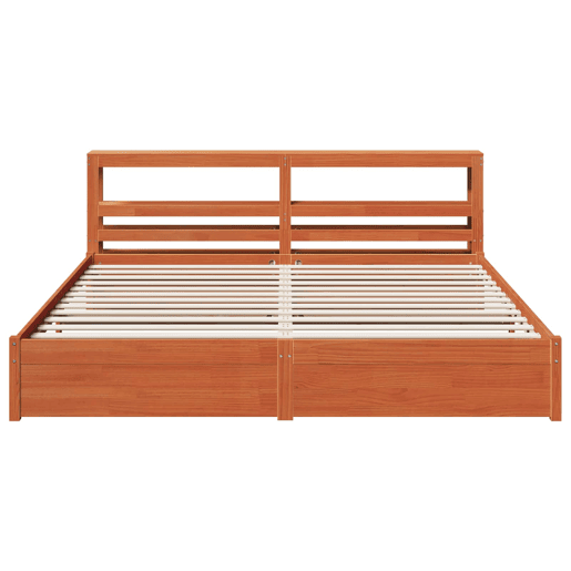 Estrutura de cama de casal simple com cabeceira - Marrom Cera 200 x 200 cm