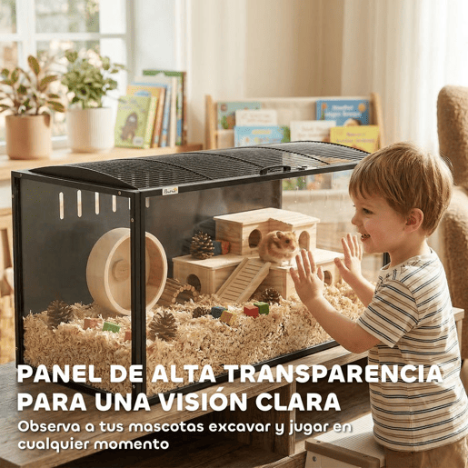 PawHut Gaiola Grande para Hamster 105x51x53 cm Casa para Roedores Pequenos com Tampa Ventilada Rebatível Estrutura de Aço e Painéis Transparentes de Acrílico Preto
