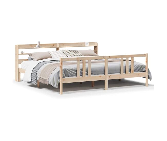 Estructura de cama matrimonial estilo con cabecero madera maciza de pino 200x200cm