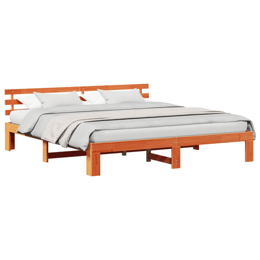 Estrutura de cama de casal simple com cabeceira - Marrom Cera 180 x 200 cm