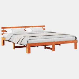Estrutura de cama de casal simple com cabeceira - Marrom Cera 180 x 200 cm