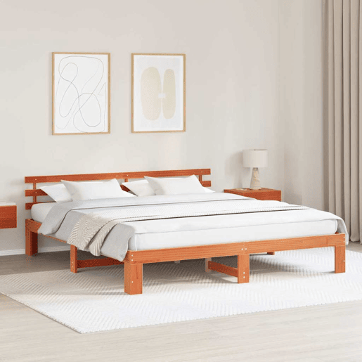 Estrutura de cama de casal simple com cabeceira - Marrom Cera 180 x 200 cm