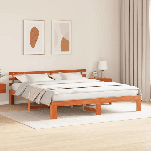 Estrutura de cama de casal simple com cabeceira - Marrom Cera 180 x 200 cm