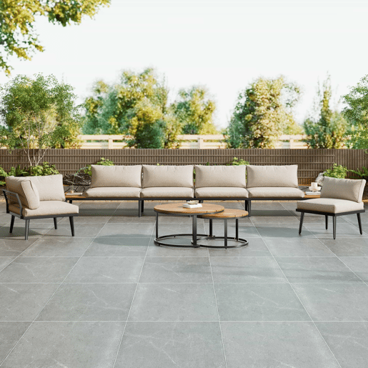 Conjunto de cadeirões de jardim para 5-6 pessoas - 6 peças, sofá, cadeirões e mesas, estrutura em ferro galvanizado - Bege