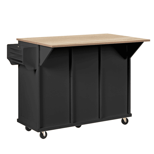 Ilha de cozinha móvel 131 cm - extensível com rodas, gavetas e caixote do lixo - preto
