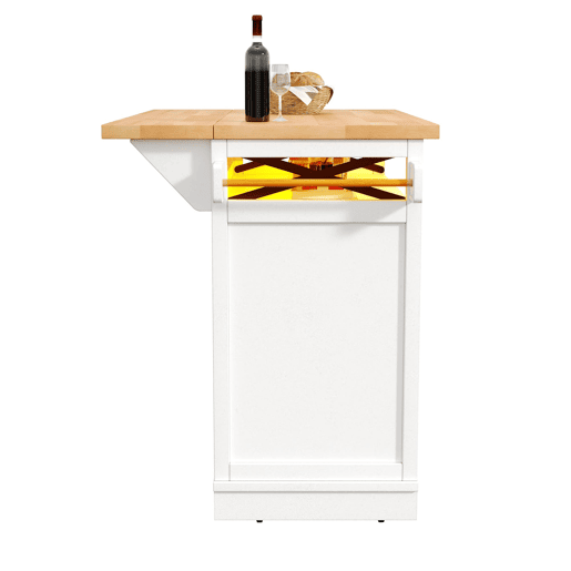 Carrinho de cozinha multifuncional 120x60x90cm - LED, mesa dobrável, 3 gavetas, 2 portas - Branco