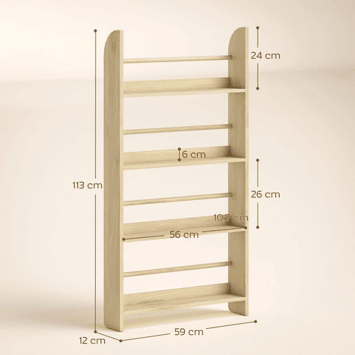 HOMCOM Estante de Parede com 4 Prateleiras para Livros Infantil para Casa e Escritório, Suporta até 30 kg, 59x12x113 cm Madeira